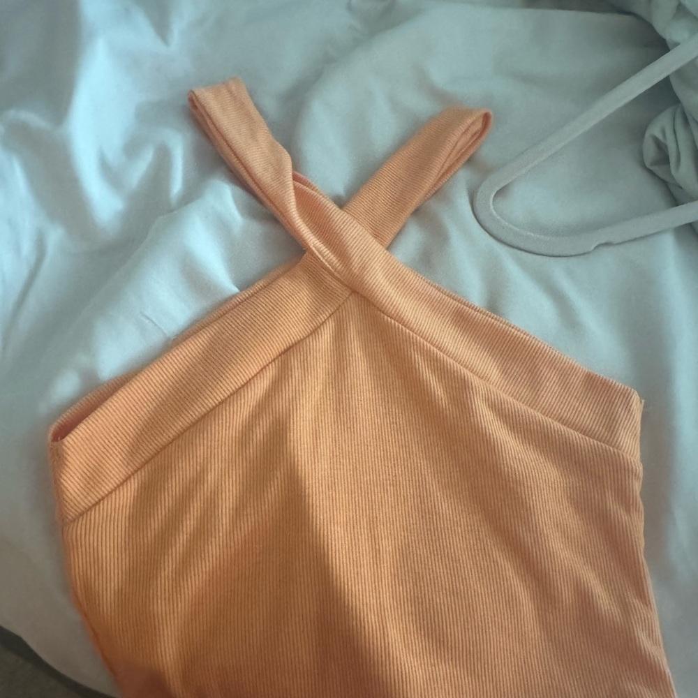 Orange Ribbed Cross-Back Top - Picture 2 of 2